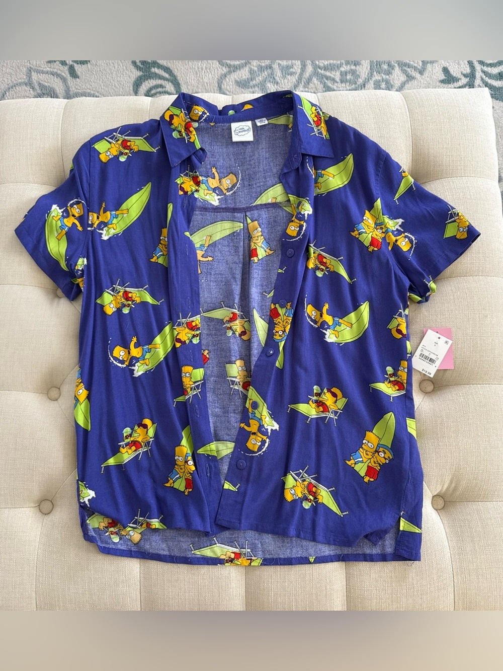 Simpsons Navy Blue Cartoon Print Button-Up Shirt